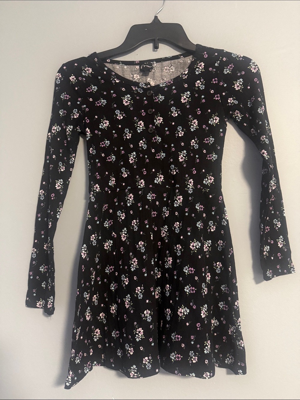Girls Floral Long-Sleeve Skater Dress